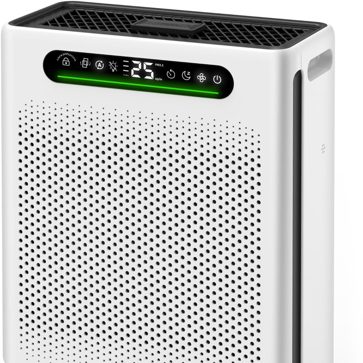 white HEPA air purifier for large rooms, 2,600 sq. ft. coverage