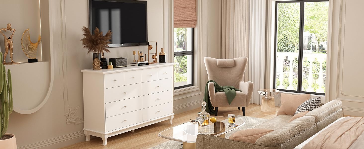 white dresser chest in a living room