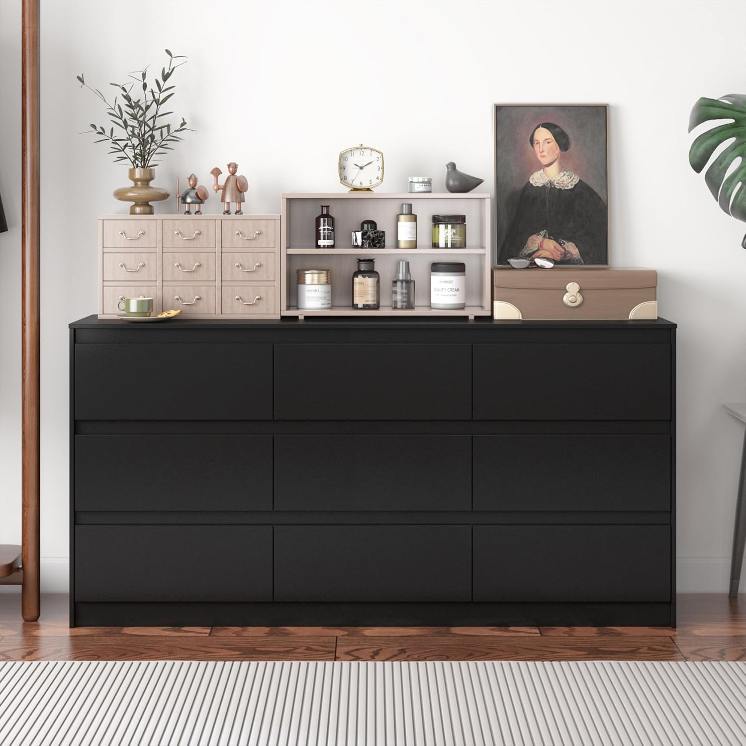 9-drawer dresser for bedroom, 63-inch long, black
