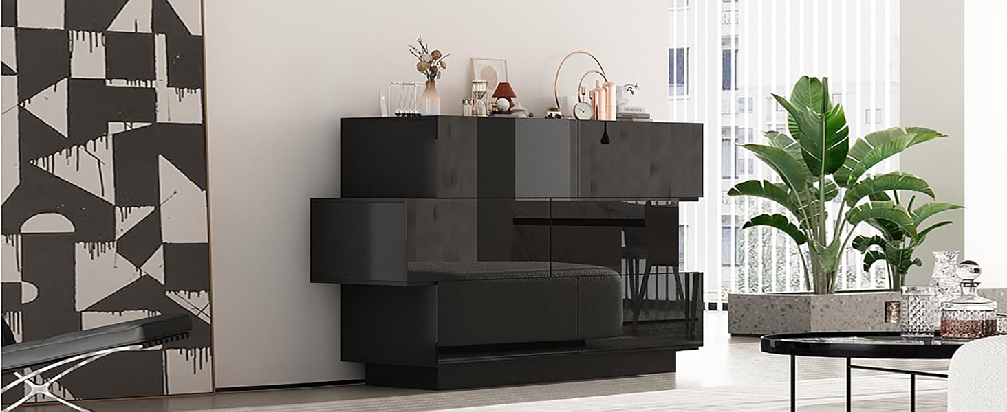 black geometric stacked drawer dresser