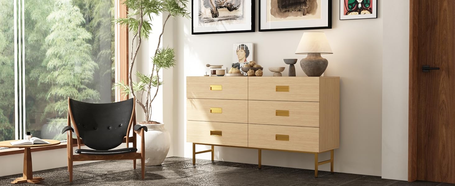 natural wood dresser with black legs
