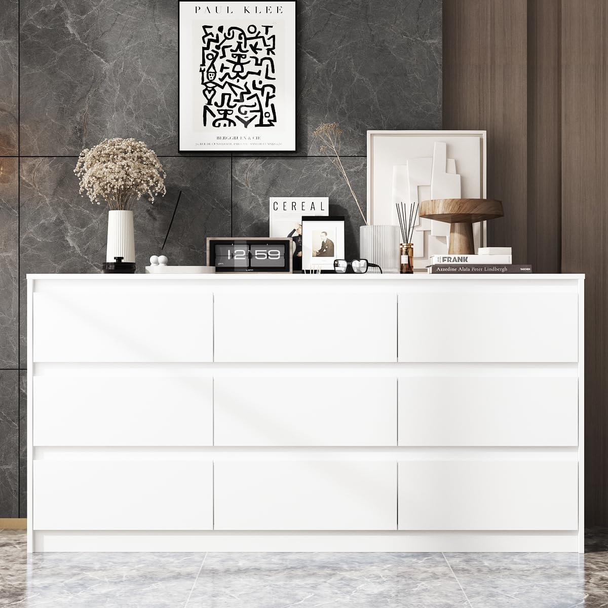 9-drawer dresser for bedroom, 63-inch long, white