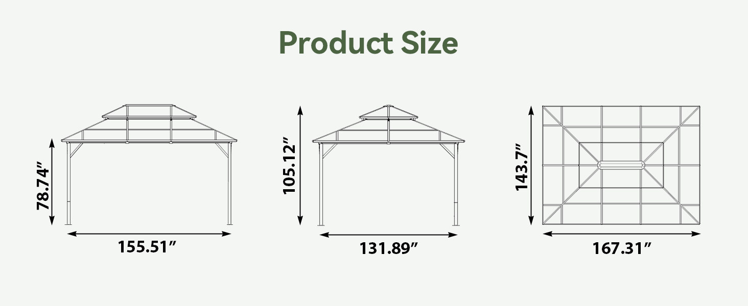 Product size: 10 x 12 ft hardtop gazebo dimensions