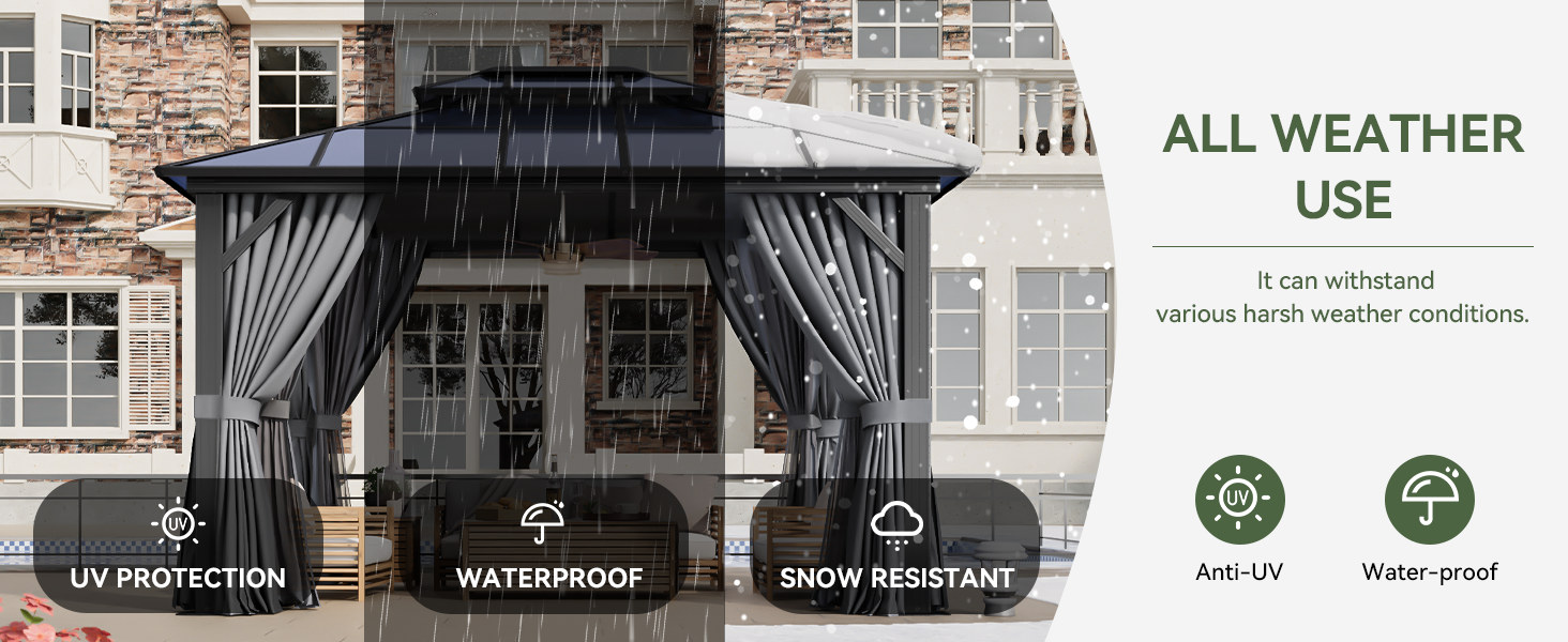 All weather use in rain, sun, wind and snow