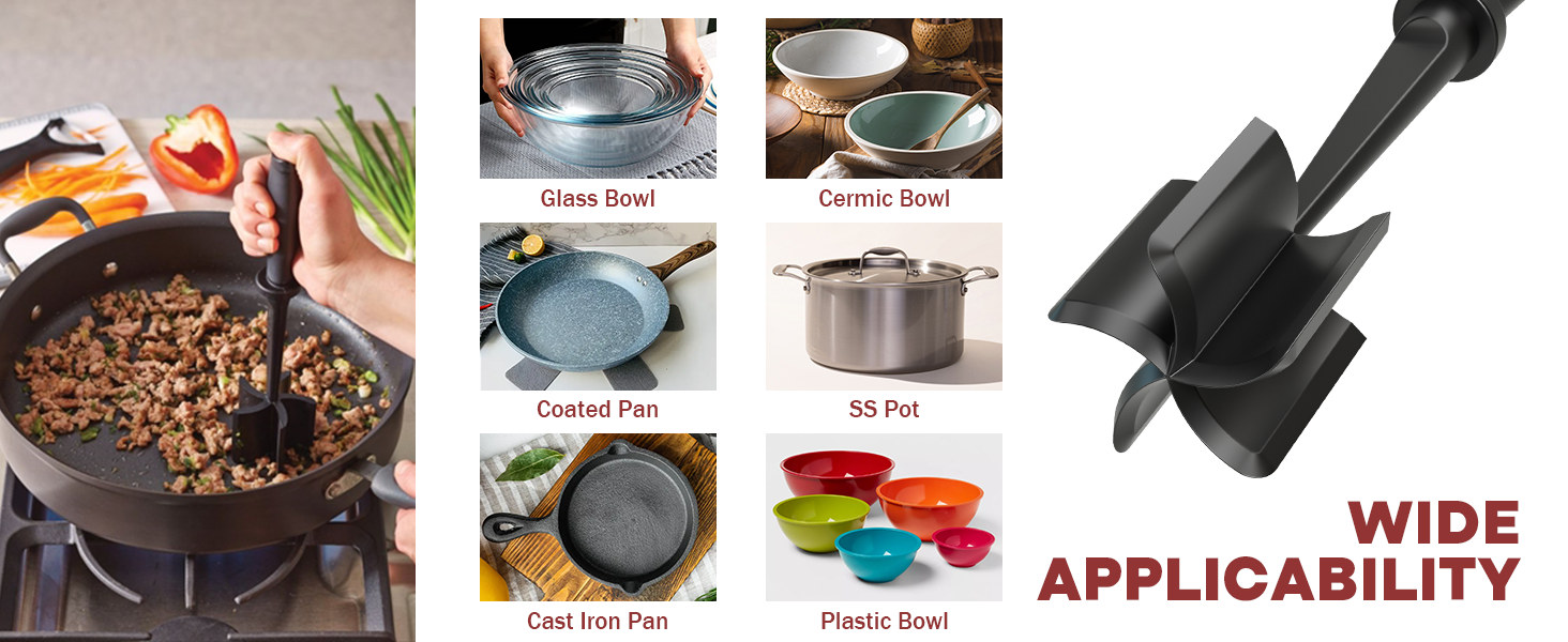 works with glass, ceramic, coated, stainless steel and cast iron cookware
