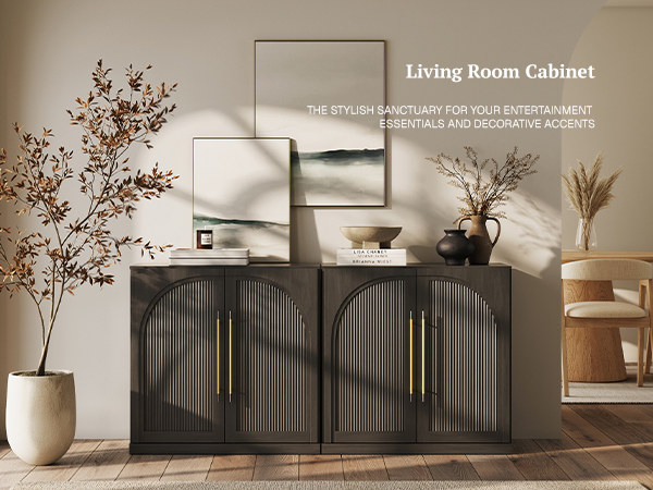 set of three ebony sideboard cabinets as a living room cabinet with decorative accents