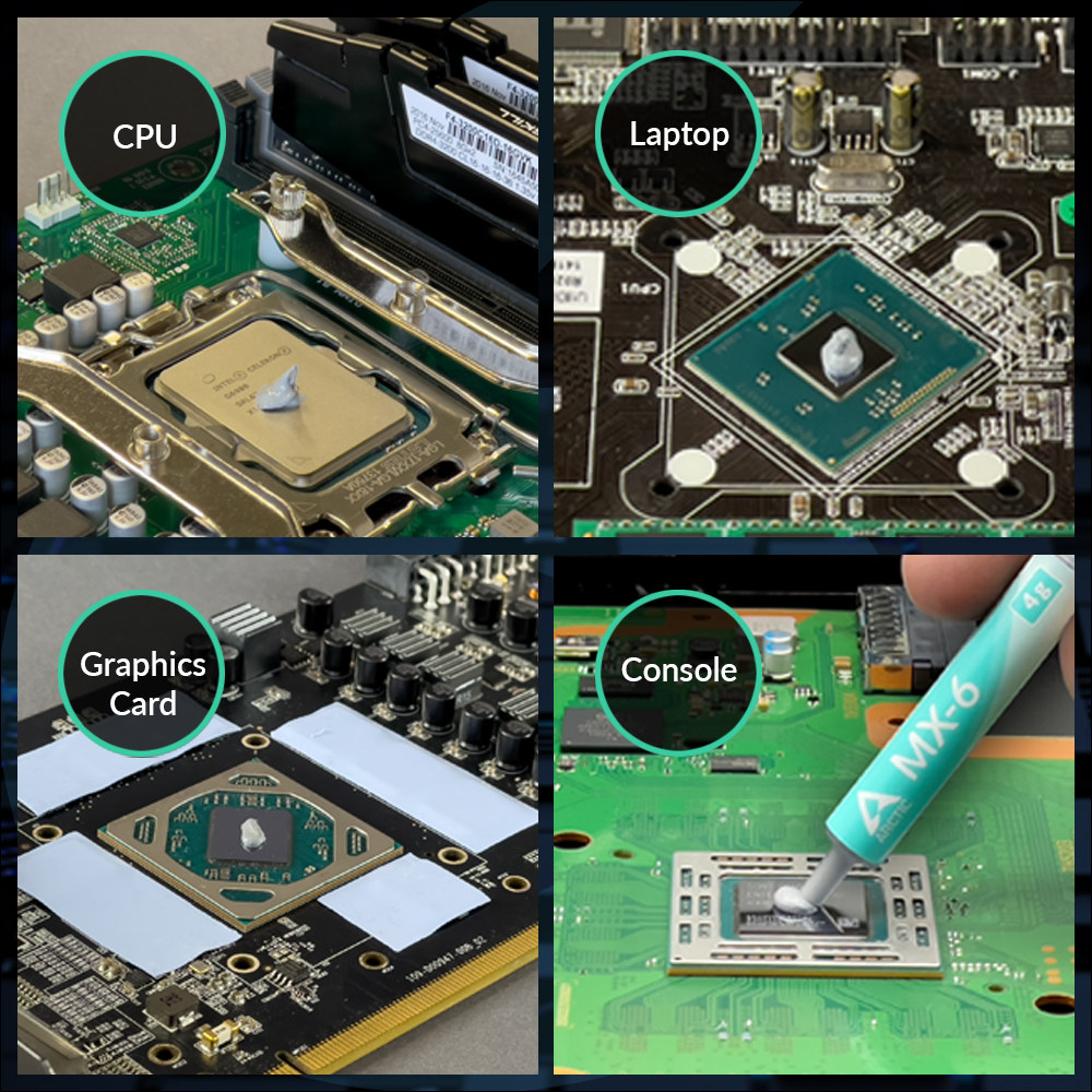 versatile range of applications: cpu, laptop, graphics card and console